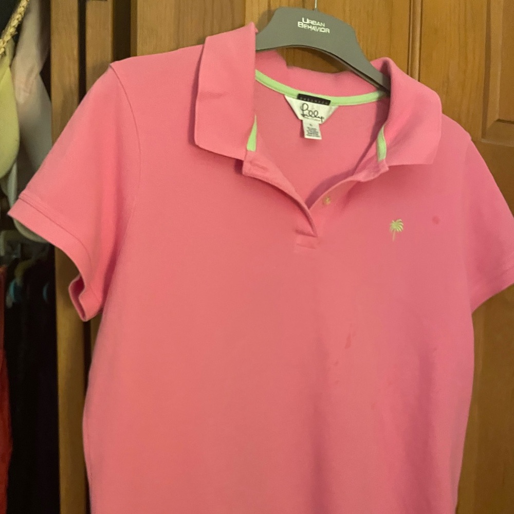 Lilly Pulitzer, fitted pink polo shirt, size XL.